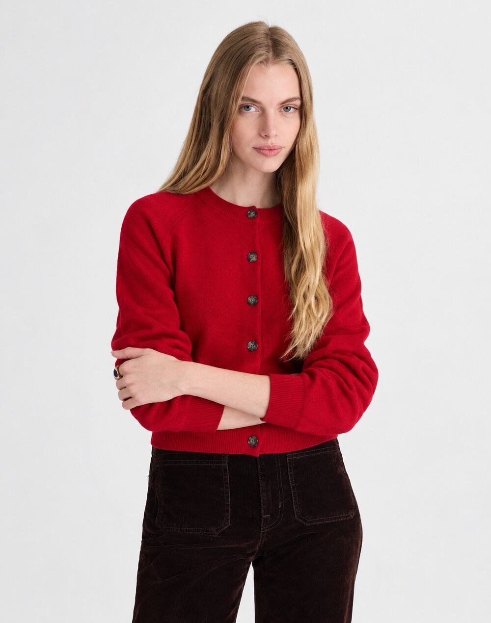 Madewell Raglan Sleeve Preppy Cropped Cardigan Cherry Red Merino Wool Medium
